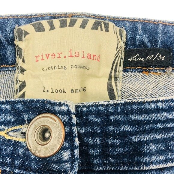 River Island Distressed Skinny‎ Moto Jeans Size 10 / 30 Light Blue Wash Low Rise - Picture 7 of 7